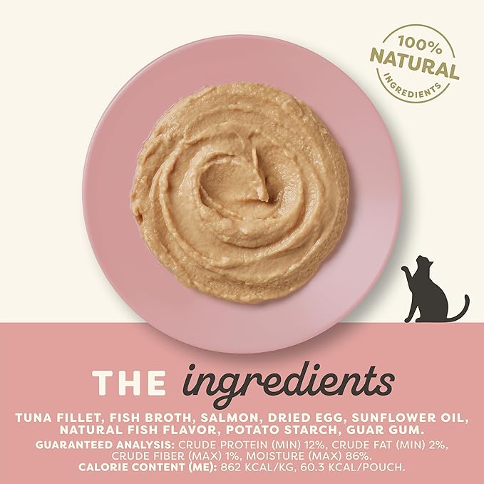 Applaws Natural Wet Cat Food in Mousse, Limited and Natural Ingredients, Grain-Free, High Protein with No Artificial Additives, Tuna Fillet & Salmon (12 x 2.47oz Pouches)