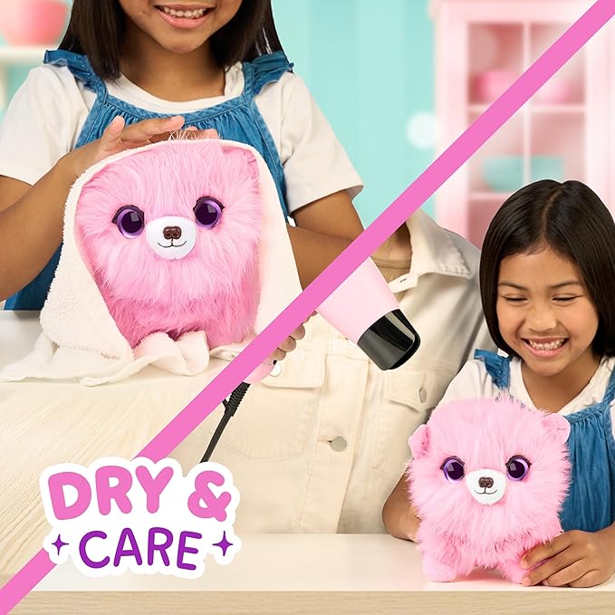 SCRUFFALUVS Pink Surprise Pet, Mystery Plush Toys, Stuffed Animals, Wash to Reveal 1 of 3 Rescue Surprise Toy Pets: Puppy, Bunny, or Kitty - Includes 8.7" Deluxe Carrier - Styles May Vary
