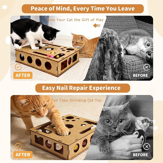 Cat Nail File Scratch Enrichment Box, Cat Scratch Puzzle Enrichment Box, Stress Free Alternative to Clippers and Grinders,Sandpaper Inside for Indoor Cats Scratching
