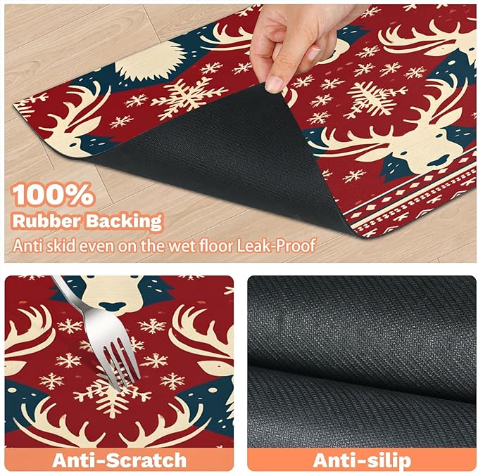 Christmas Deer Dog Food Mat for Floors Absorbent, Quick Dry Water Dispenser Mat for Food, Water, Pet Supplies 17" x 30", Snowflake