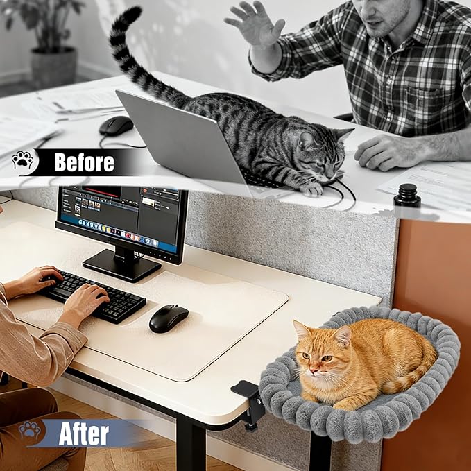 IPOW Cat Bed Heavy Duty Steel Frame Supports up to 50lbs Cat Desk Bed & Perch Space-Saving 90°Foldable with Soft Ultra-Plush Faux Fur for Small Medium Large Cats