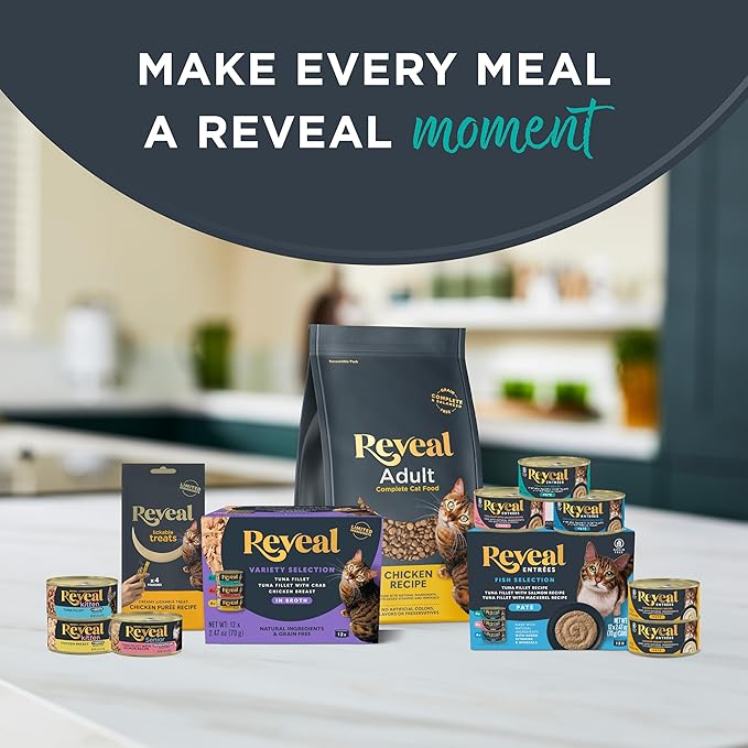 Reveal Natural Wet Cat Food, Limited and Natural Ingredients, Grain Free, High Protein with No Artificial Additives, Chicken Breast in Broth (12 x 2.47 oz Pouches)