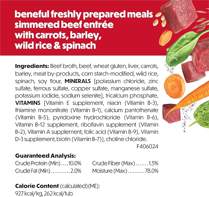 Purina Beneful Dog Food Freshly Prepared Meals Simmered Beef Entree with Carrots, Barley, Wild Rice and Spinach - (Pack of 8) 10 oz. Tubs