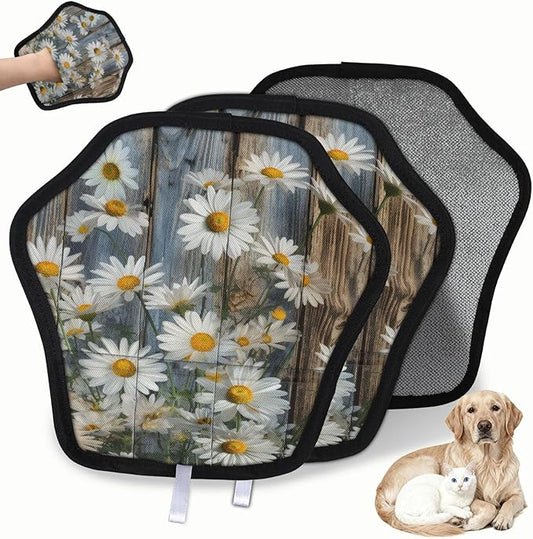 Farmhouse Daisy Electrostatic Pet Hair Removal Glove for Cats & Dogs - Reusable Grooming Mitt for Couch, Carpet, Car Seat & Laundry - Large 9x9 Inch