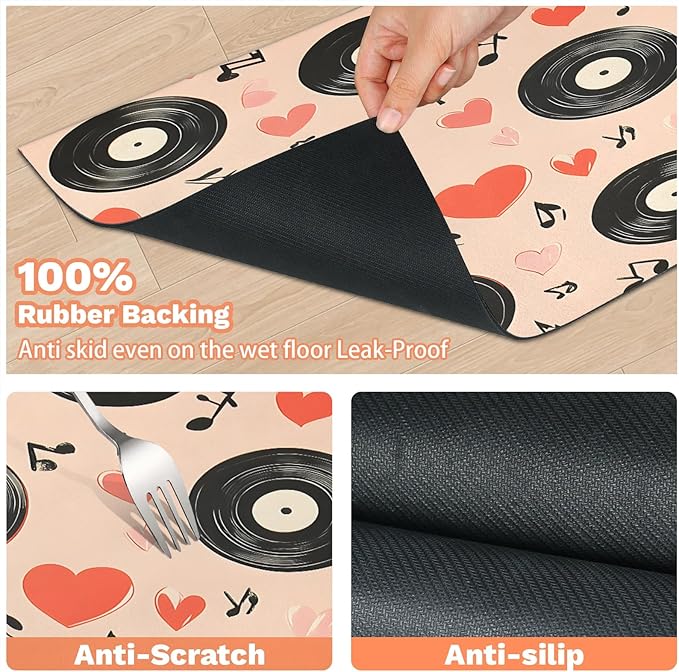 Music Records Dog Food Mat for Floors Absorbent Dog Bowl Mat for Food and Water Dispenser Quick Dry Cat Food Placemat Pet Supplies 16" x 24", Black Note