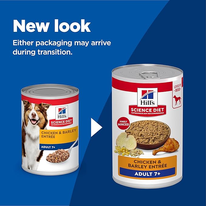 Hill's Science Diet Adult 7+, Senior Adult 7+ Premium Nutrition, Wet Dog Food, Chicken & Barley Loaf, 13 oz Can, Case of 12