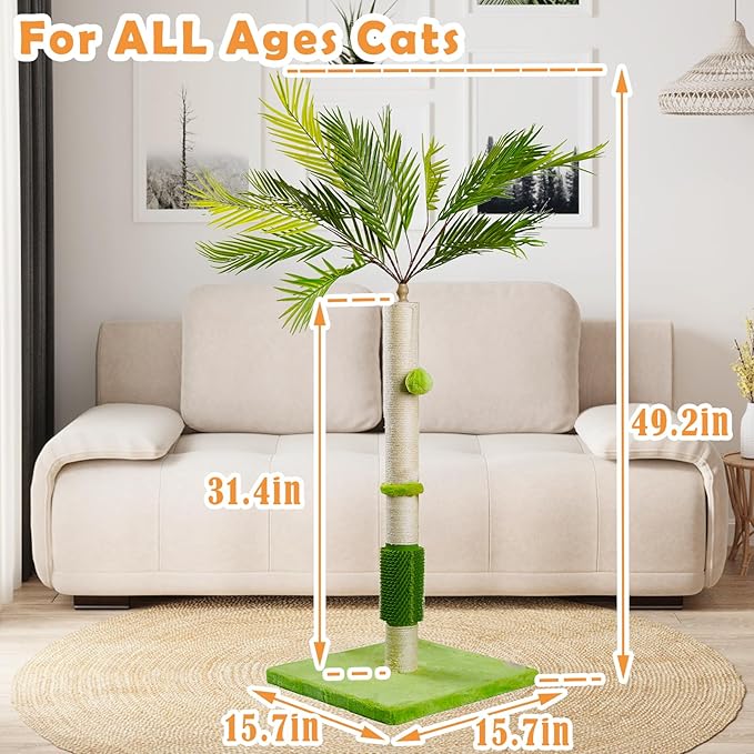MeowHomm Cat Scratching Post,Cat Bird of Paradise Palm Tree for Indoor Cats with Natural Sisal Scratch Pole Hanging Sisal Ropes and Balls, Cute 40" Tall Cat Scratcher for Large Cat and Kittens