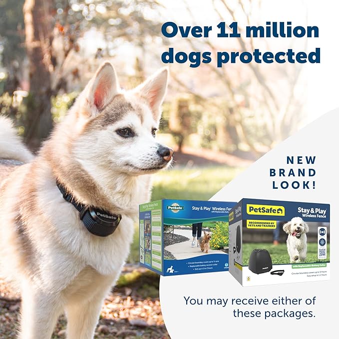 PetSafe Stay & Play Wireless Fence with Replaceable Battery Collar - Circular Boundary Covers Up to 3/4 Acre