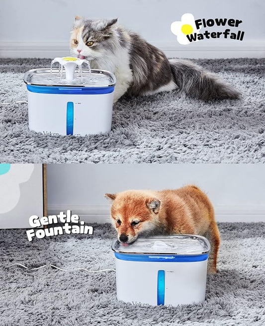 Veken Innovation Award Winner 95oz/2.8L Cat Water Fountain with Stainless Steel Lid, Automatic Pet Fountain Dog Water Dispenser with Replacement Filters for Cats, Dogs (Silver, Stainless Steel)