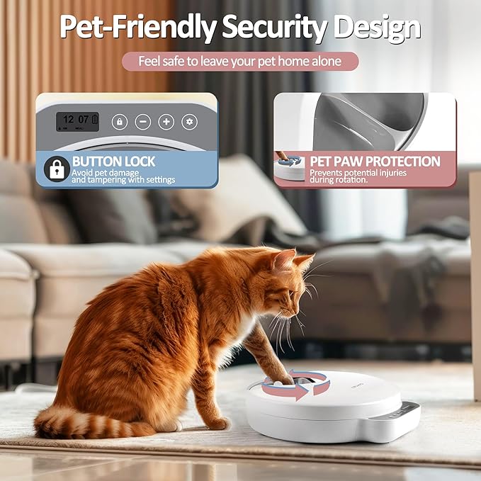 QXQIN Automatic Cat Feeder Wet Food, 4 Meals Cordless Auto Refrigerated Pet Feeder with 2 Ice Packs & Meal Cover, Programmable Timer & 4PCS AA Batteries Included for Cats Small Dogs-ABS Food Tray