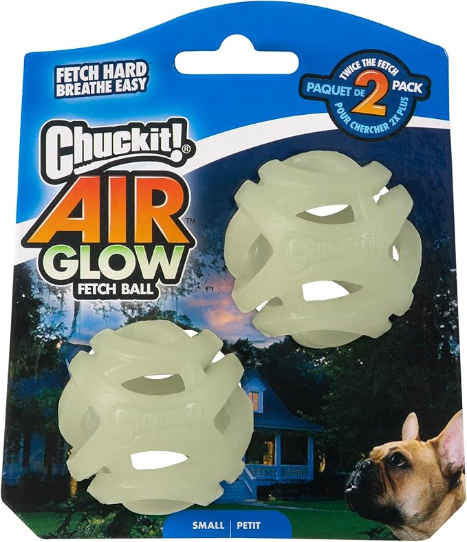 Chuckit! Air Glow Fetch Ball Dog Toy, Small (2 Inch) Pack of 2, for Breeds 0-20 lbs