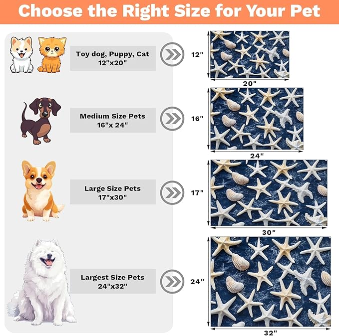 Starfish Dog Food Mat for Floors Absorbent Dog Bowl Mat for Food and Water Dispenser Quick Dry Cat Food Placemat Pet Supplies 24" x 32", Blue Denim