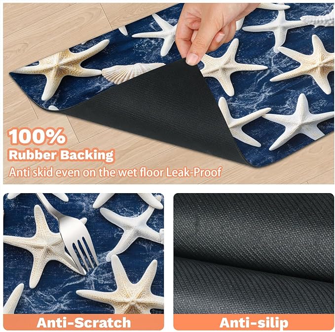 Starfish Dog Food Mat for Floors Absorbent Dog Bowl Mat for Food and Water Dispenser Quick Dry Cat Food Placemat Pet Supplies 17" x 30", Blue Denim