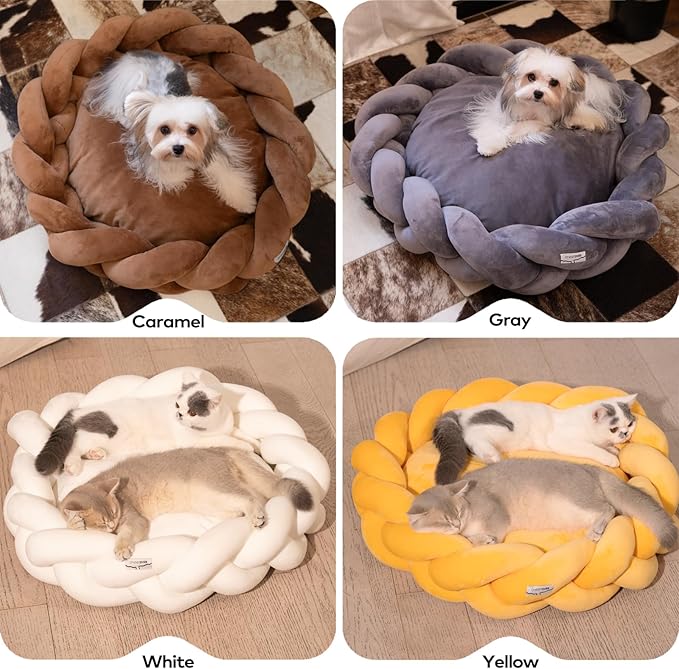 CHEERPALS Weave Cat Bed for Indoor Cats,Cute Pet Bed with Washable Cushion Fluffy Kitty Bed for Small Dog(White)