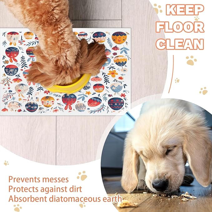 Easter Egg Dog Food Mat for Floors Absorbent Dog Bowl Mat for Food and Water Dispenser Quick Dry Cat Food Placemat Pet Supplies 24" x 32", Spring Flower Leaf