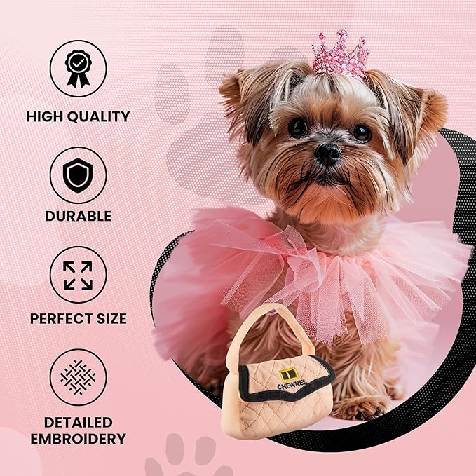 Dog Diggin Designs Chewnel Plush Dog Toy Purse | Luxury-Inspired Parody Designer Handbag with Squeaker, Soft Plush Fashion Dog Toy – Haute Couture Purses & Handbags