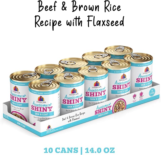 Weruva Awesome Shiny Wet Dog Food, Beef & Brown Rice, 14oz Can (Pack of 10)