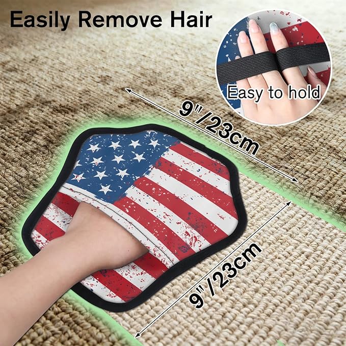 Vintage Stars Stripes Electrostatic Pet Hair Removal Glove for Cats & Dogs - Reusable Grooming Mitt for Couch, Carpet, Car Seat & Laundry - Large 9x9 Inch