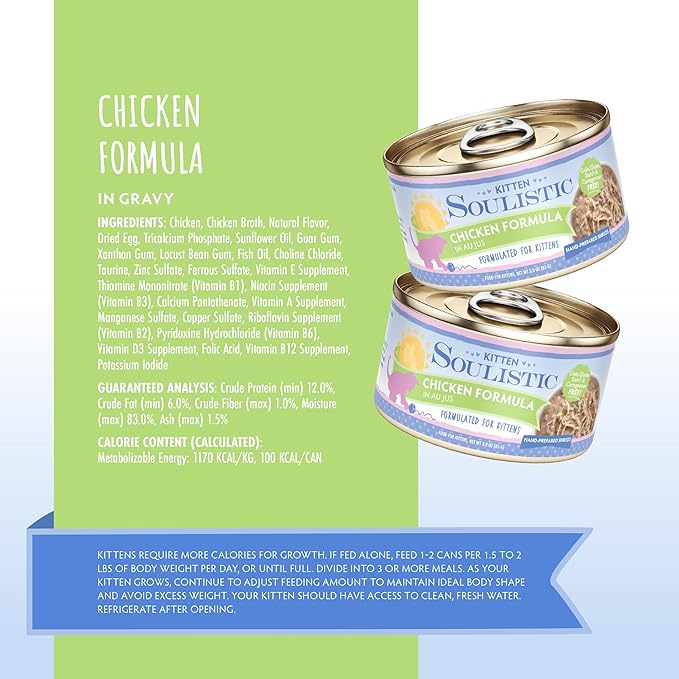Soulistic Kitten, Chicken Formula in Au Jus, 3oz Can, Pack of 12