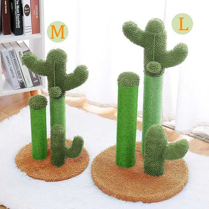 Cat Scratching Post Cactus Cat Scratching Board with 3 Scratching Poles and Interactive Hanging Ball for Medium-to-Large Cats
