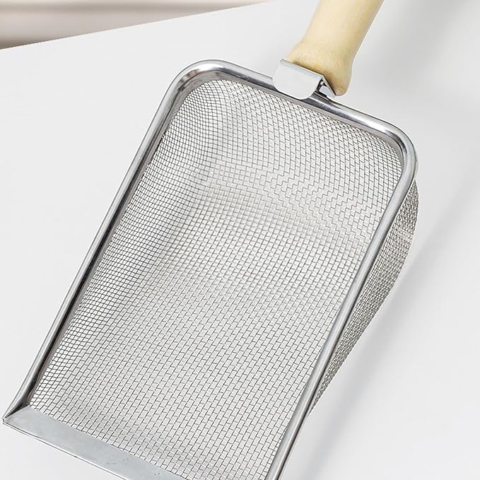Cat Litter Scoop Stainless Steel Fine Mesh Cat Litter Shovel Litter Cleaner Corner Shovel Metal Litter Scoop for Reptile Terrarium Sand Waste, Beach Shovel(2.0 Mesh)