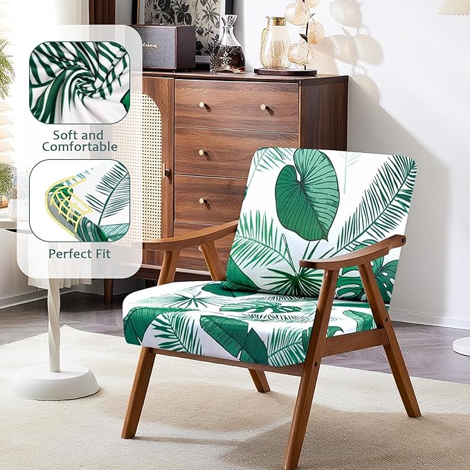 HANDONTIME Tropical Leaves Outdoor Cushion Covers 8pcs Green Leaves White Couch Cushion Covers Replacement Patio Couch Cover Sofa Cover Indoor Patio Cushion for Outdoor Furniture Washable, Cover Only