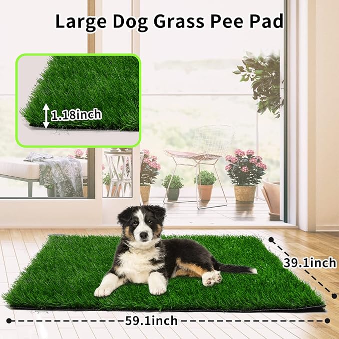 Grass Pad for Dogs 59.1 x 39.4 inches, Strong Absorbency Soft and Real Grass for Pets Potty Training, Easy to Clean Fake Grass for Dog Indoor Outdoor Use (1 Pack)