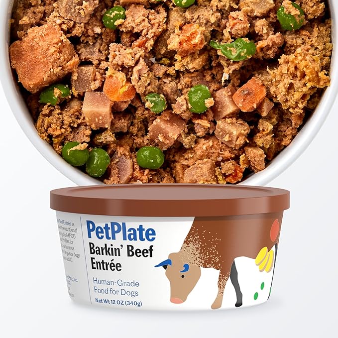 PetPlate Human-Grade Fresh Dog Food, Barkin’ Beef Entrée – Wet Dog Food for All Breeds – High-Protein, Natural – 12-oz Cups, Case of 12