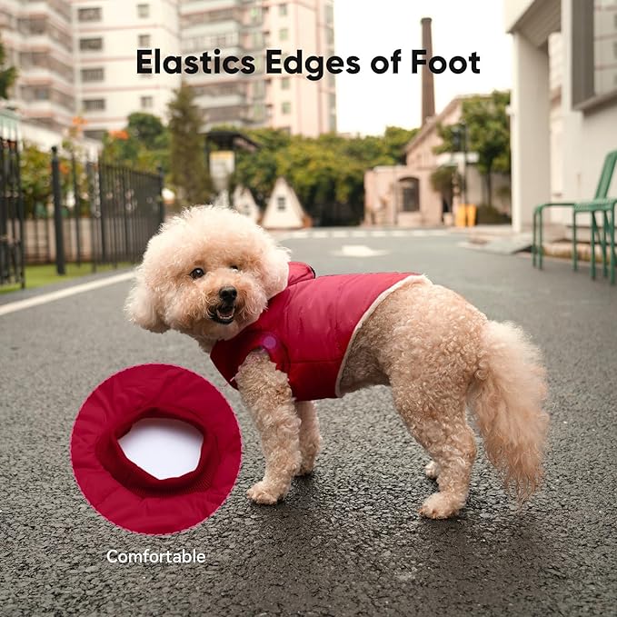 Fleece Lining Dog Hoodie with Harness Built in,Extra Warm Small Dog Jacket in Winter Puppy Coats with Hooded,Red M