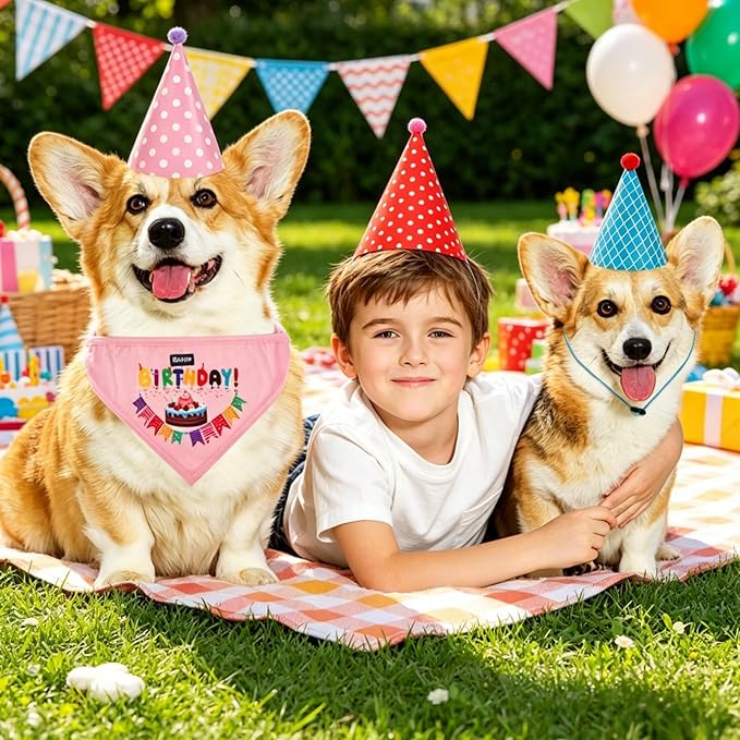Pet Birthday Party Supplies Dog Birthday Bandana Hat Set Suitable for Small Medium Dogs Cats Dress up Accessories