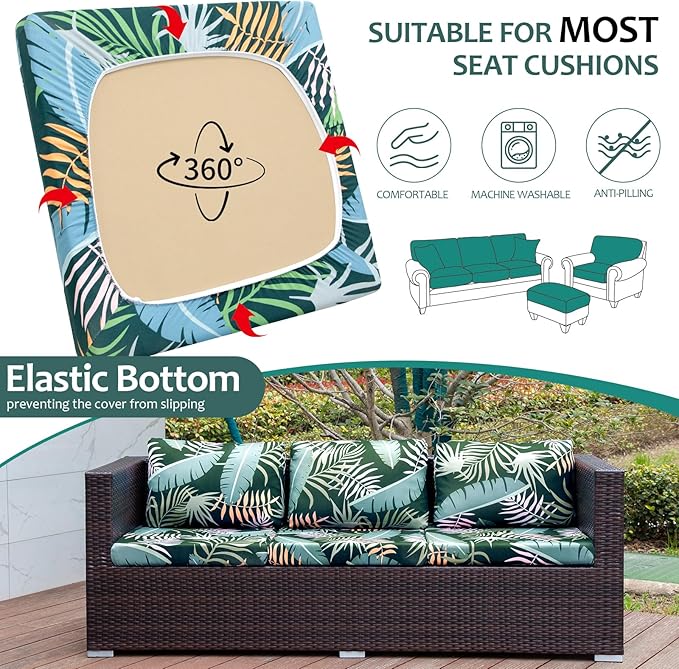 HANDONTIME Tropical Leaves Outdoor Cushion Covers 8pcs Olive Green Couch Cushion Covers Replacement Patio Couch Cover Sofa Cover Indoor Patio Cushion for Outdoor Furniture Washable, Cover Only