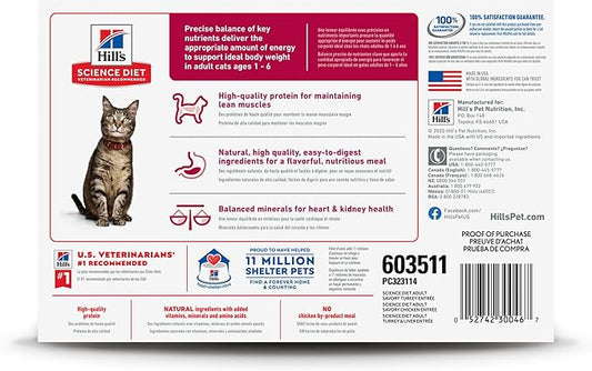 Hill's Science Diet Adult 1-6, Adult 1-6 Premium Nutrition, Wet Cat Food, Variety Pack: Turkey; Chicken; Turkey & Liver Minced, 5 oz Can Variety Pack, Case of 12
