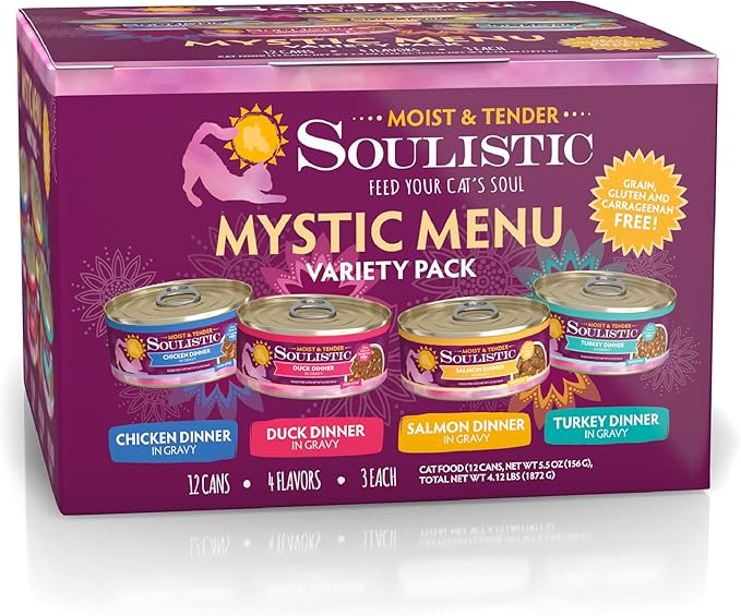 Soulistic Moist and Tender, Mystic Menu Variety Pack, 5.5oz Can, Pack of 12