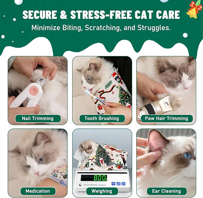 Purrfect Peace Cat Swaddle Wrap – Professional Calming Restraint Bag for Grooming, Nail Trimming & Medicine - Adjustable Cat Restraint for Grooming, Nail Clipping & Vet Visits