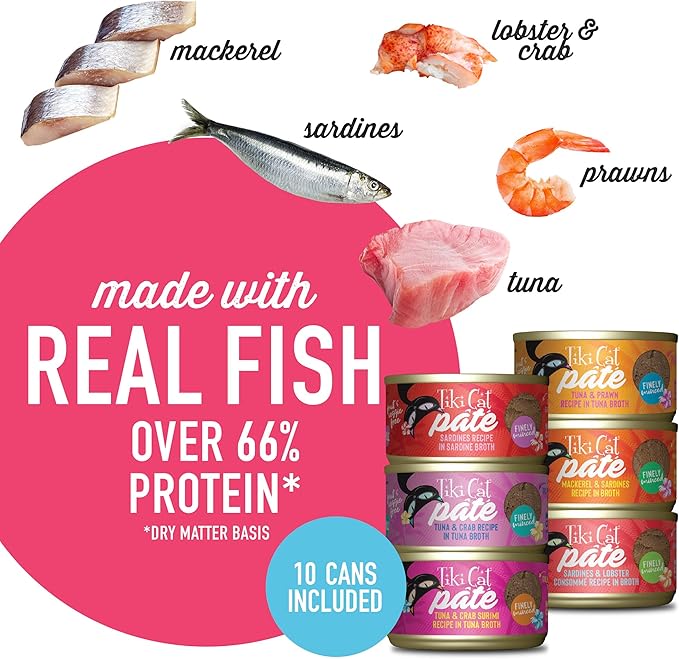 Tiki Cat Grill Pâté Variety Pack, Combinations of Real Flaked Fish, Wet High-Protein & High-Moisture Cat Food, 2.8 oz. Cans, 12 Count (Pack of 2)