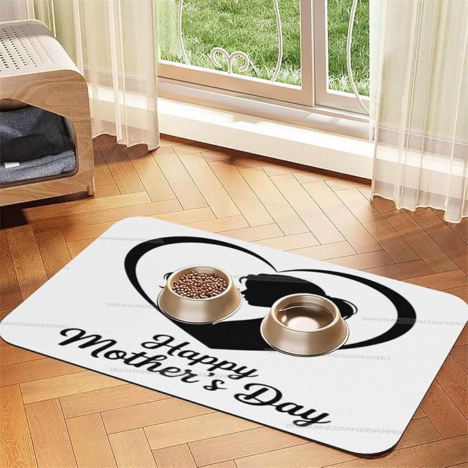 Pet Feeding Mats with Residue Collection Happy Mother's Day Floral Gift for Mom Il Waterproof Dog Cat Bowl Mat 24x16In with Prevent Water Food Spills
