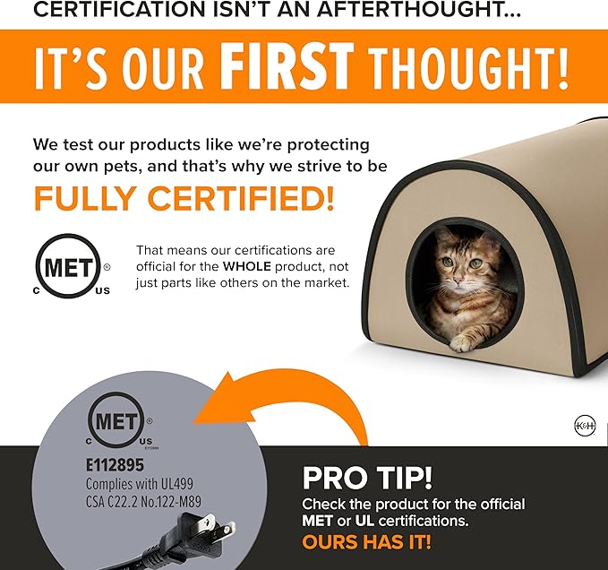 K&H Pet Products Heated Outdoor Cat House for Outside - Thermo Mod Kitty Shelter, Insulated, Waterproof, Heated Floor, Washable Cover, Safety Listed - Small 21 X 14 X 13in Tan 20W