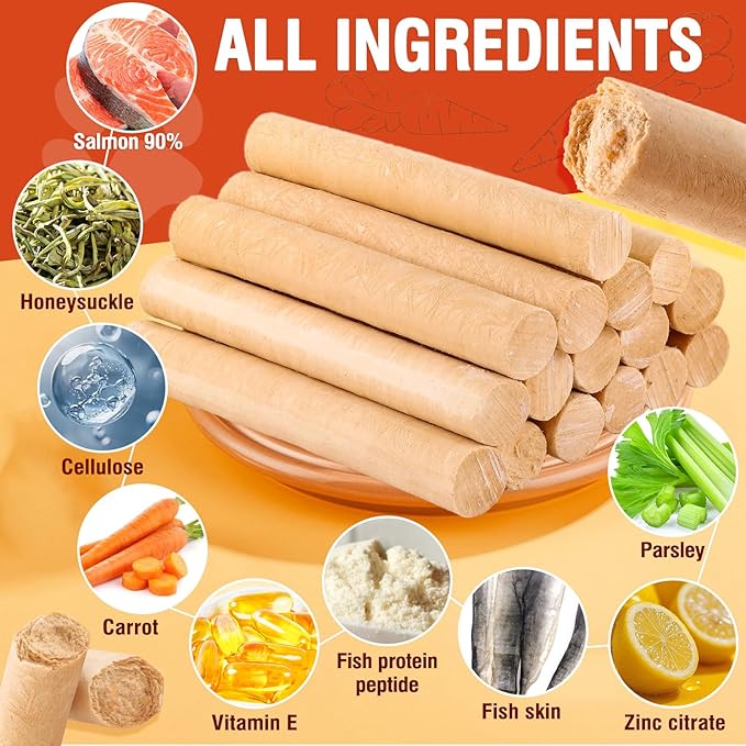 150g/5.29oz Dehydrated Salmon Sticks for Dog,Natural Salmon and Carrots,Easy to Digest and High Protein,for Daily Dog Training and Dental Healthy