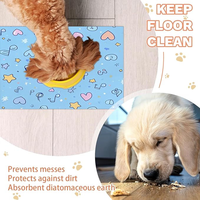 Music Note Dog Food Mat for Floors Absorbent Dog Bowl Mat for Food and Water Dispenser Quick Dry Cat Food Placemat Pet Supplies 17" x 30", Love Heart