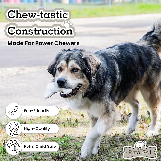 Durable Cotton Canvas Squeaky Dog Toy – Eco-Friendly Interactive Chew Toy for Small to Large Dogs-T-Bone (White)
