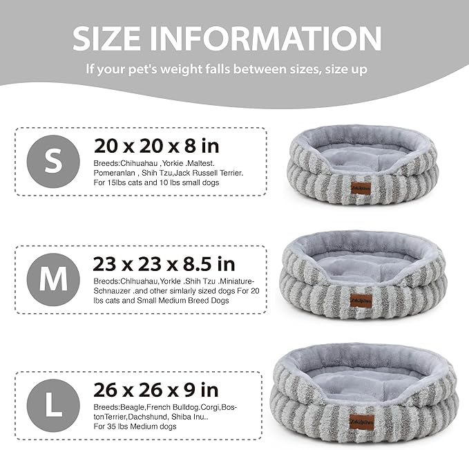Cat Bed Puppy Bed - Washable Round Cat Beds for Indoor Cats, Soft Corduroy Fleece Pet Bed for Puppy and Kitten with Removable Double Sided Inner Cousion, 23", Grey