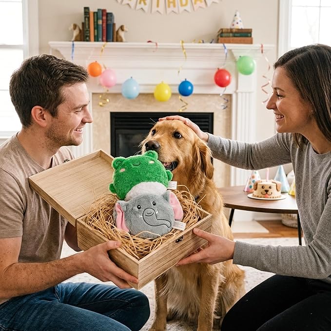 Plush Pet Squeaky Toy - 2Pcs Interactive Stuffed with Squeaker Dog Chew Puzzle Toys for Boredom & Teething, Durable Elephant & Frog Plush Puppies Supplies for for Small Medium Large