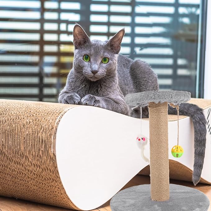PRETYZOOM Multifunctional Small Cat Scratching Post Indoor Climbing Frame with Wear-Resistant Sisal Gray Wooden Base for Kittens and Adult Cats