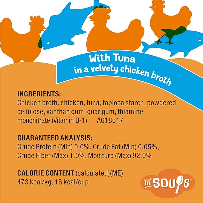 Friskies Purina Natural,Grain Free Lickable Cat Treats Lil’ Soups with Tuna in Chicken Broth - 1.2 oz. Cups,(Pack of 16)