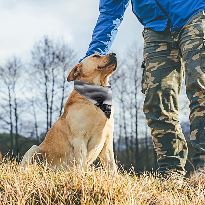 Dog Bandana Spring Pet Scarf Adjustable Triangle Steam Train Clouds Printing Dog Bib Washable Polyester Puppy Bandana for Small Medium Large Dogs Cat Birthday Party Supplies