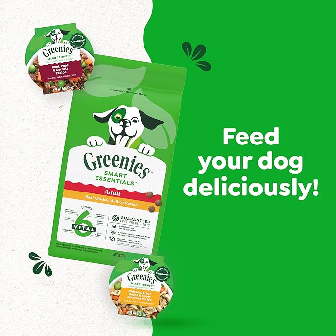 Greenies Smart Topper High Protein Wet Mix-in for Dogs, Chicken, Green Beans, and Sweet Potatoes Recipe & Beef, Peas, and Carrots Recipe Variety Pack, 8 Trays of 2 oz.
