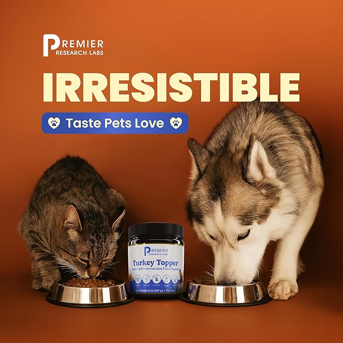 Premier Research Labs Turkey Topper Powder - Dried Dog Food Topper for Pets, Meal Mix Ins for Kibble, Supports Gut & Joint Health, Natural Source of Protein, Fermented, Grain Free, Non GMO - 16 oz