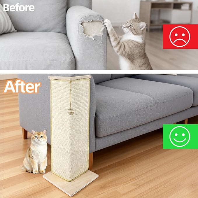 28.8" Tall Couch Corner Cat Scratcher, Sisal Scratching Pad with Toy Ball for Sofa, Stylish Modern Furniture Protector, Easy Assembly Cat Scratching Post