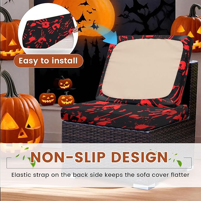 HANDONTIME 8Pcs Halloween Patio Cushion Covers Stretch Couch Covers Black and Red Abstract Replacement Cushions for Outdoor Halloween Patio Furniture Covers for Pets Sofa Covers Washable, Cover Only