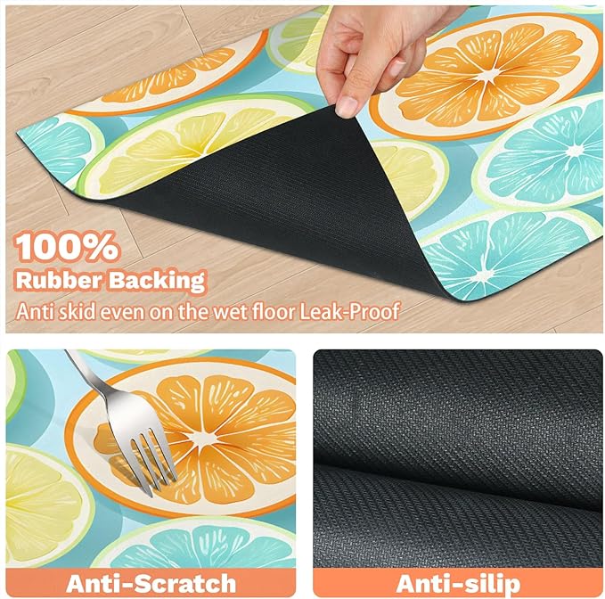 Lemon Dog Food Mat for Floors Absorbent Dog Bowl Mat for Food and Water Dispenser Quick Dry Cat Food Placemat Pet Supplies 17" x 30", Summer Fruit